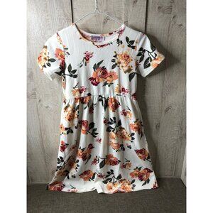 Girls Kilottor White Red Orange Floral Roses Dress with Pockets Size 11-12 Yrs